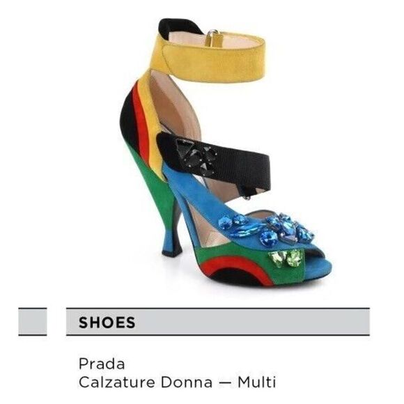 NIB Prada Calzature Donna - MAREA + VERDE CAMOSCIO Multicolor Heels EUR 37.5 - Picture 1 of 4
